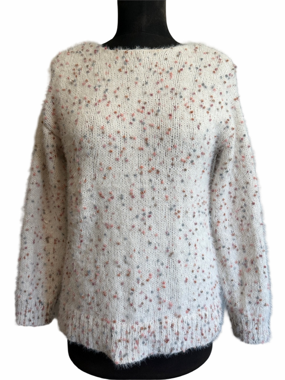 Ricki's Fuzzy, Cozy Crewneck Sweater, Cream with Colourful Speckles, Size M